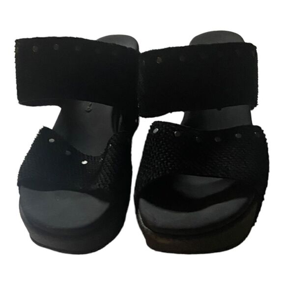 Naked Feet Black Studded Beslow Leather Platform Sandal Size 6.5 - Picture 2 of 11